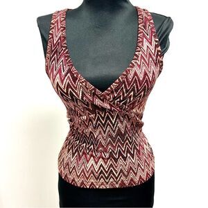 EUC forever 21 top VNTG y2k burgundy chevron pattern gold threading stretchy szS